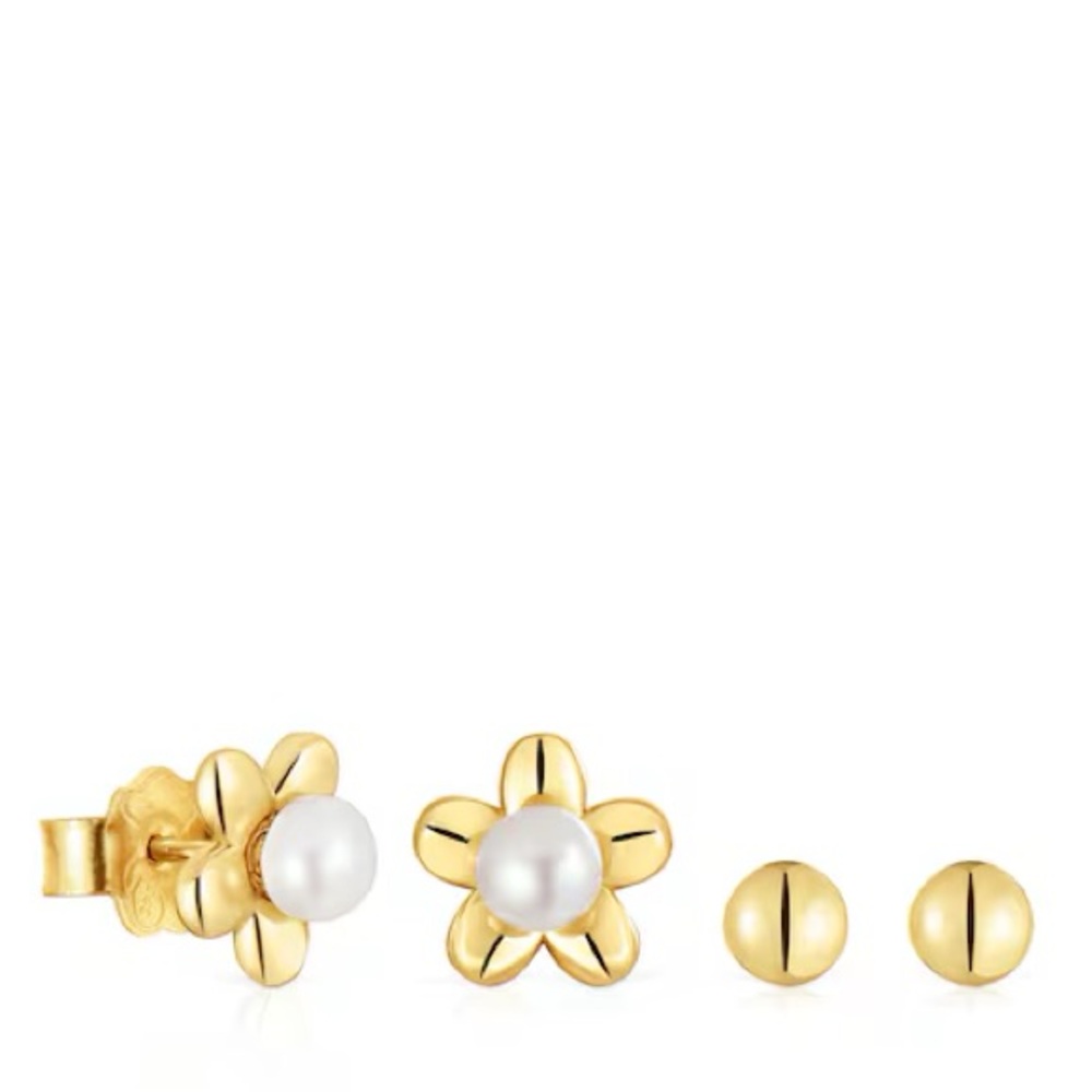 Tous 18k Gold plating over silver set of earrings with motif Flower and pearls